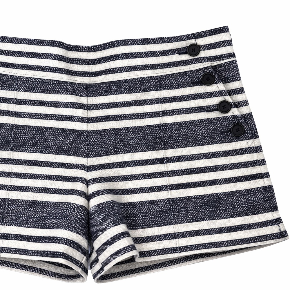 LOFT Riviera Navy & Cream Striped Shorts – Nautical Button Detail
